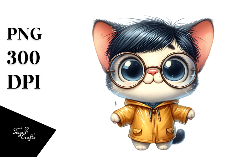 Expressive Cat with Raincoat | Sublimation | Clipart
