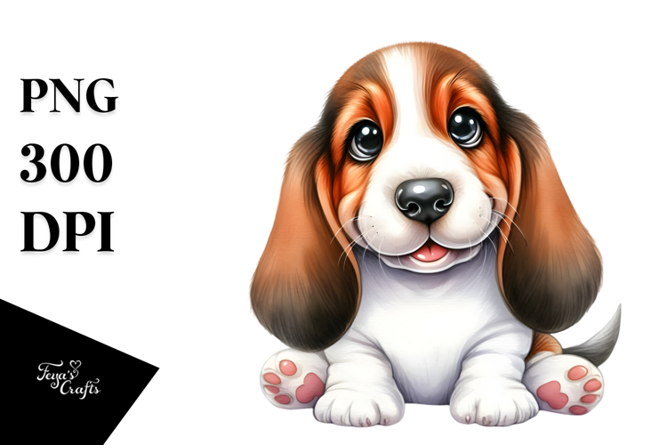 Watercolor Basset Hound Big Eyes Happy PNG