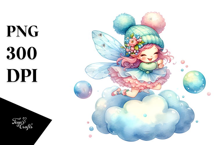 colorful Fairy Bouncing on Cloud Puff | Sublimation |