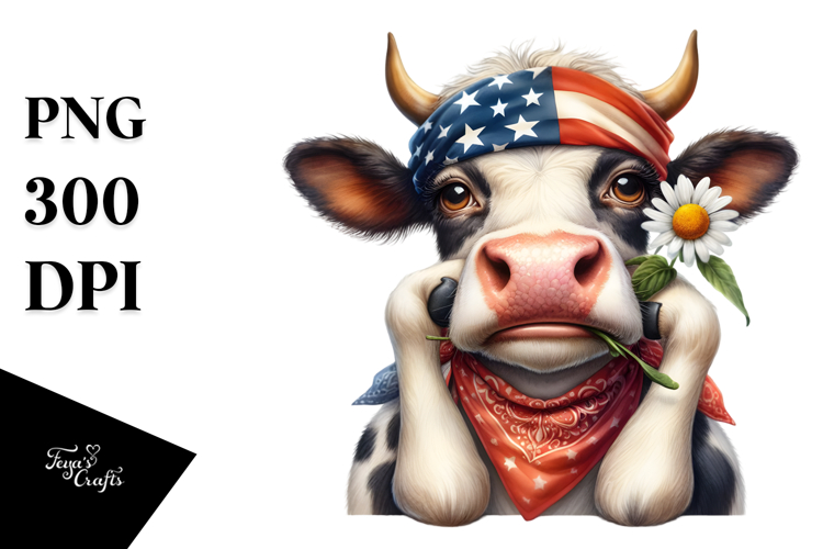 Portrait of Cow in USA Flag | Sublimation | Clipart
