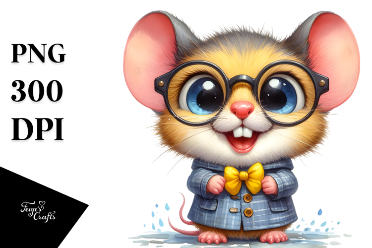 Watercolor Baby Mouse Big Eyes, Clipart