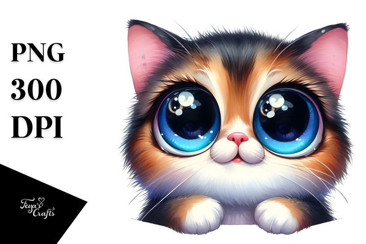 Watercolor Cat Big Eyes, Clipart