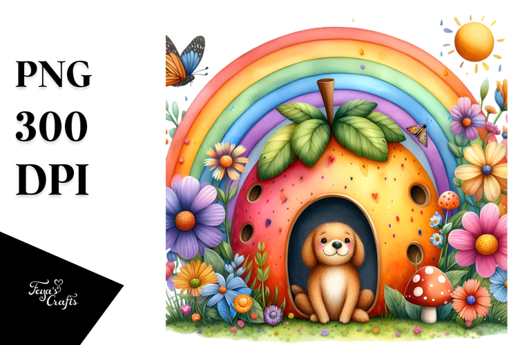 Colorful Dog House Illustration | Sublimation | Clipart.