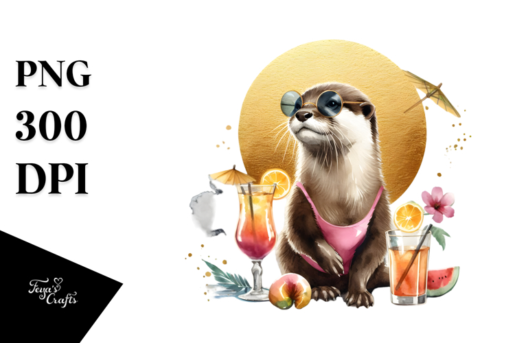 Otter in Beachwear, High-Res PNG