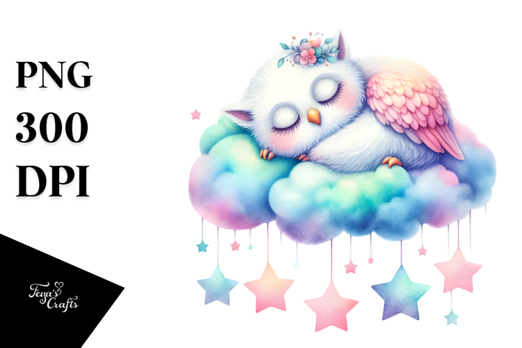 Cute Owl Sleeping on Cloud | Clipart