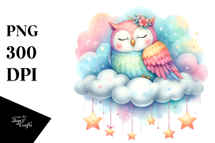 Cute Owl Sleeping on Cloud | Clipart