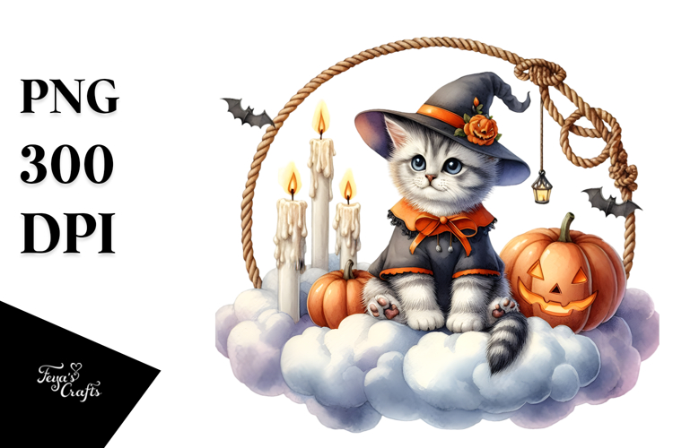 Kitten Halloween Party PNG