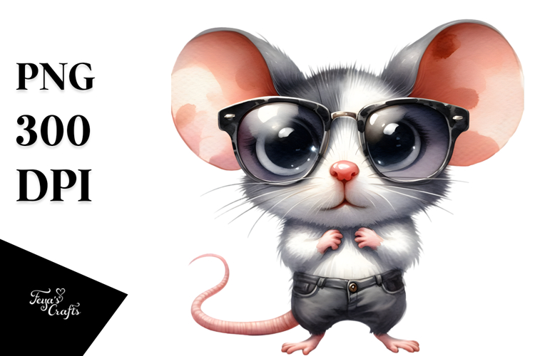 Watercolor Mouse Sunglasses Clipart