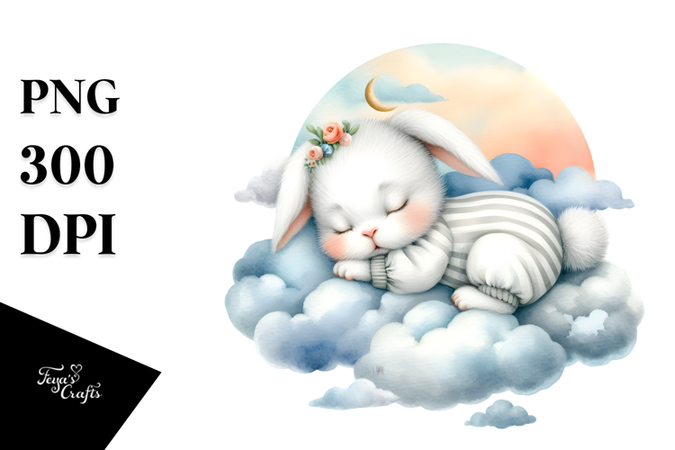 Baby Rabbit Sleeping on Cloud | Clipart