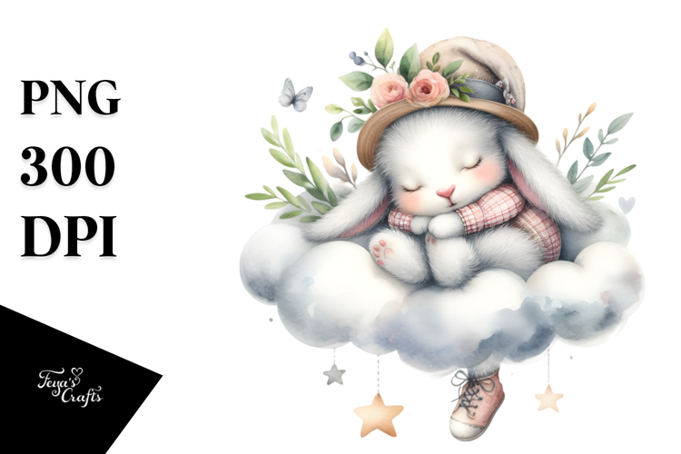 Baby Rabbit Sleeping on Cloud | Clipart