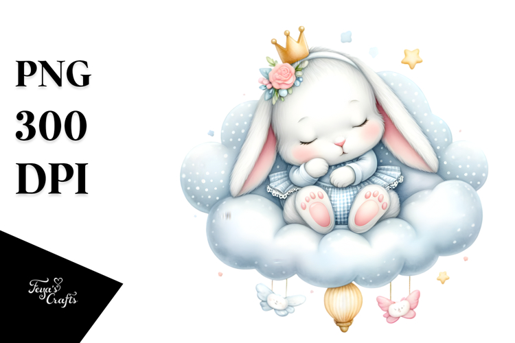 Whimsical Baby Rabbit Sleeping on Cloud Clipart