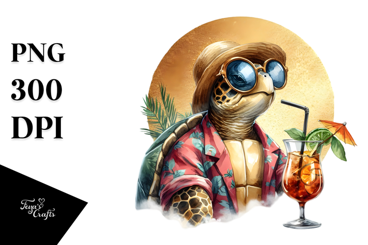 Turtle Hipster Beachwear Cocktail PNG