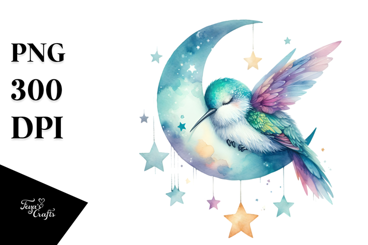 Vibrant Hummingbird Sleeping on Moon Clipart