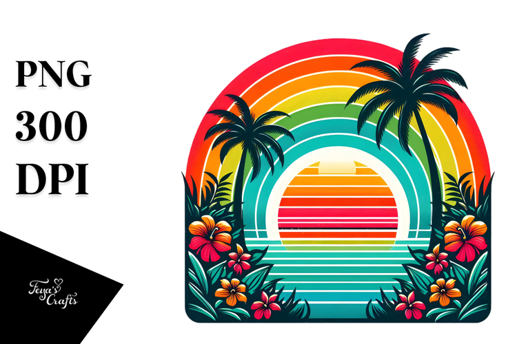 Retro Tropical Rainbow Sunset, 20 oz Tumbler
