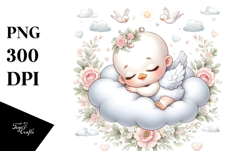 Cute Baby Swan Sleeping on Cloud Clipart