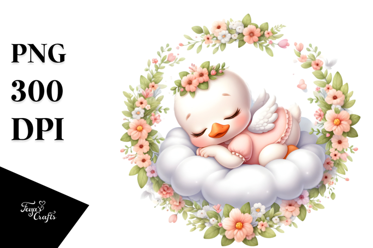 Cute Baby Swan Sleeping on Cloud Clipart