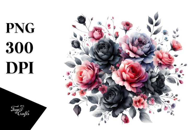 Simple Black Roses Watercolor example image 1