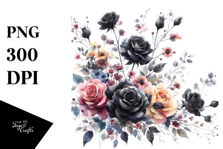 Colorful Black Roses Watercolor