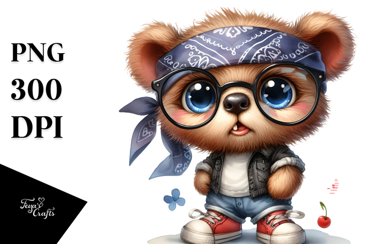 Watercolor Baby Bear Bandana Clipart