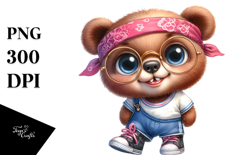 Watercolor Baby Bear Bandana Clipart