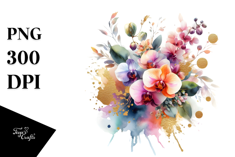 Colorful Abstract Bouquet Gold Foil