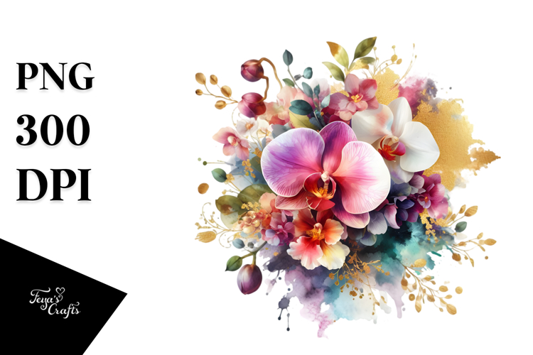 Colorful Abstract Bouquet Gold Foil