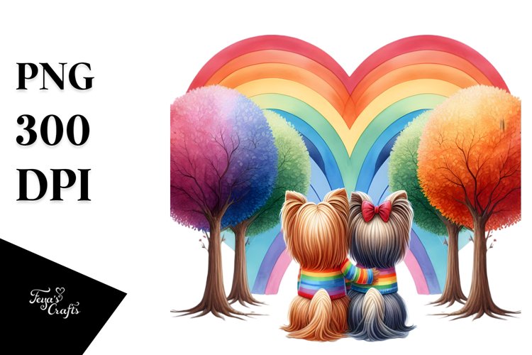 Rainbow with Yorkshire Terrier in Watercolor PNG