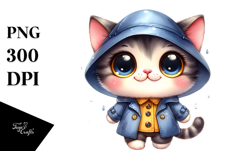Watercolor Baby Cat Hat Clipart
