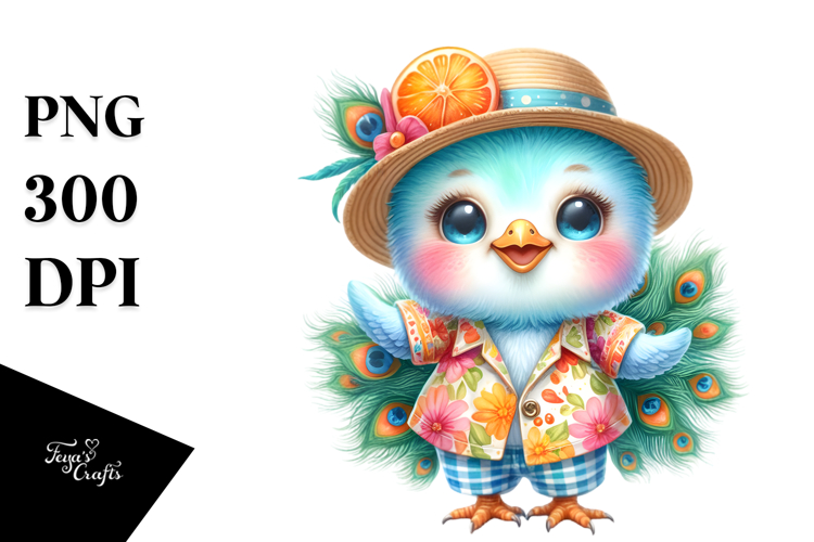 Colorful Baby Peacock Dressed for Summer | Clipart