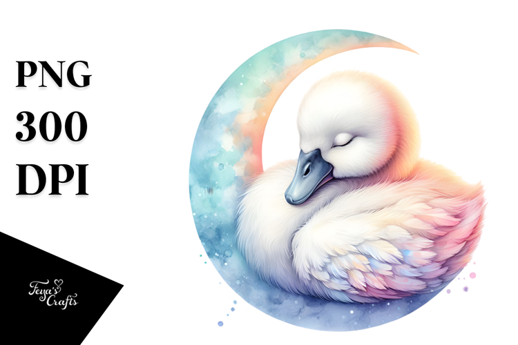 Vibrant Swan Sleeping on Moon Clipart