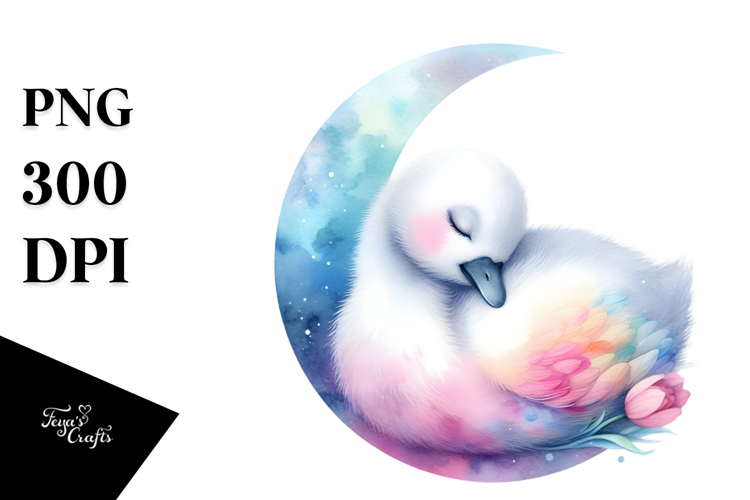 Vibrant Swan Sleeping on Moon Clipart