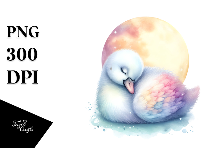 Vibrant Swan Sleeping on Moon Clipart