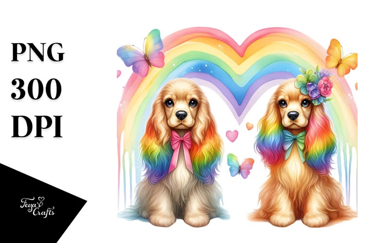 Rainbow with Cocker Spaniel in Watercolor PNG