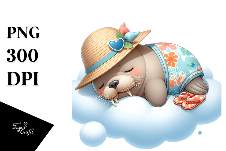 Baby Walrus Sleeping on Cloud Clipart