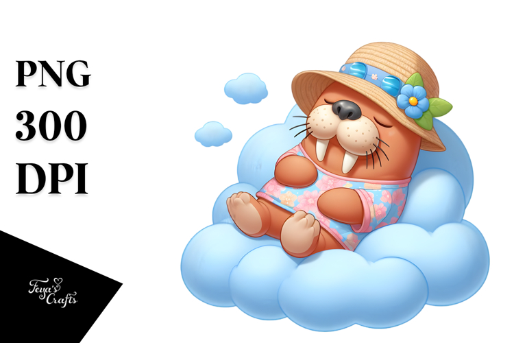 Baby Walrus Sleeping on Cloud Clipart