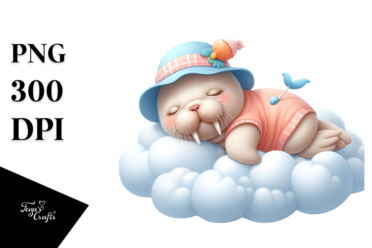Baby Walrus Sleeping on Cloud Clipart