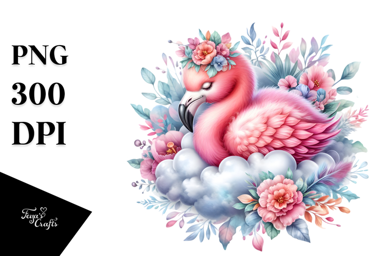 Vibrant Flamingo Sleeping on Cloud Clipart