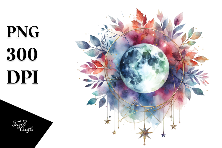 Vibrant Abstract Moon and Stars | Clipart