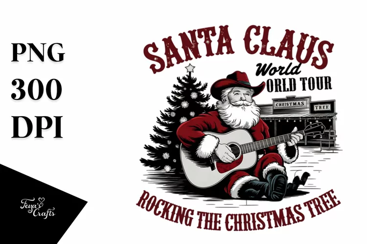 Santa Claus World Tour Rocking Around the Christmas Tree PNG