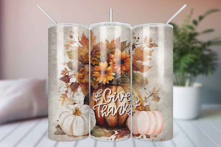 Fall Sublimation 20 oz Tumbler Wrap - Give Thanks