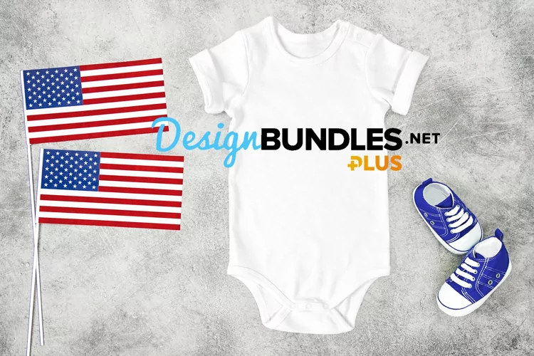 White baby Bodysuit mock up us patriotic deco stock photo