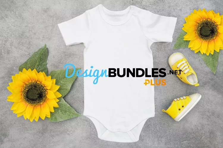 Baby Bodysuit mock up sunflowers decoration stock photo