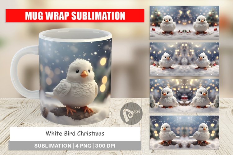 Mug sublimation design White Bird Christmas