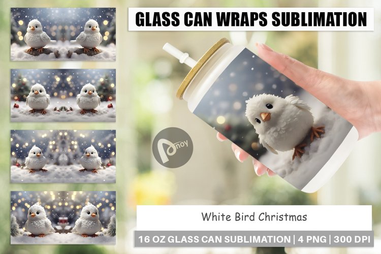 Glass Can Wraps White Bird Christmas