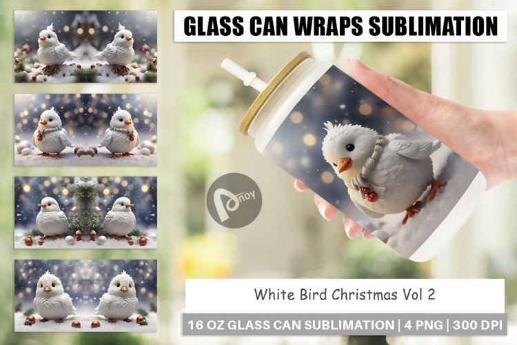 Glass Can Wraps White Bird Christmas