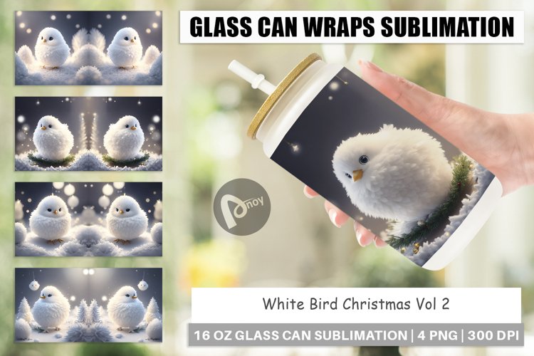 Glass Can Wraps White Bird Christmas
