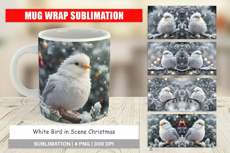 Mug sublimation design White Bird Christmas