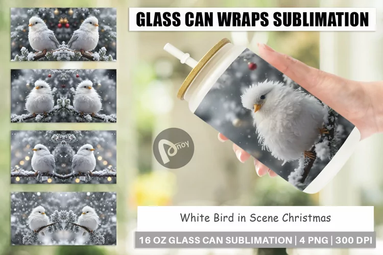Glass Can Wraps White Bird Christmas