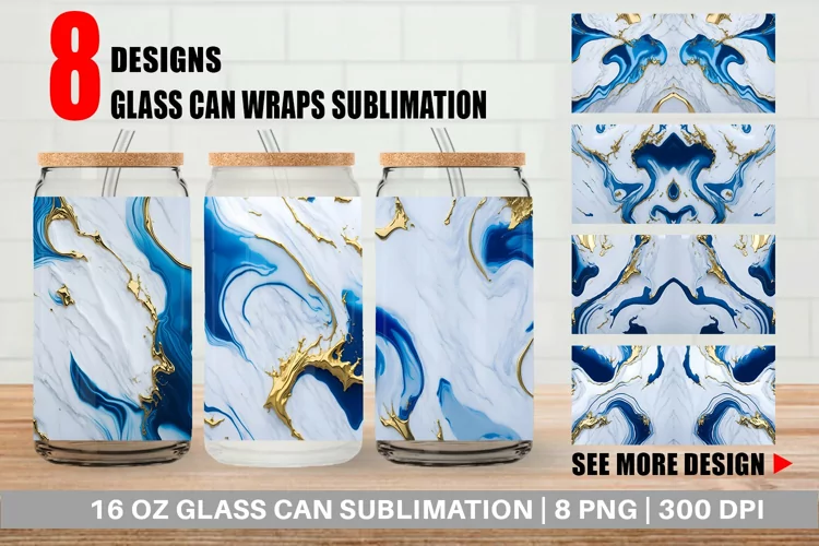 White Blue Liquid marble Glass Can Wraps