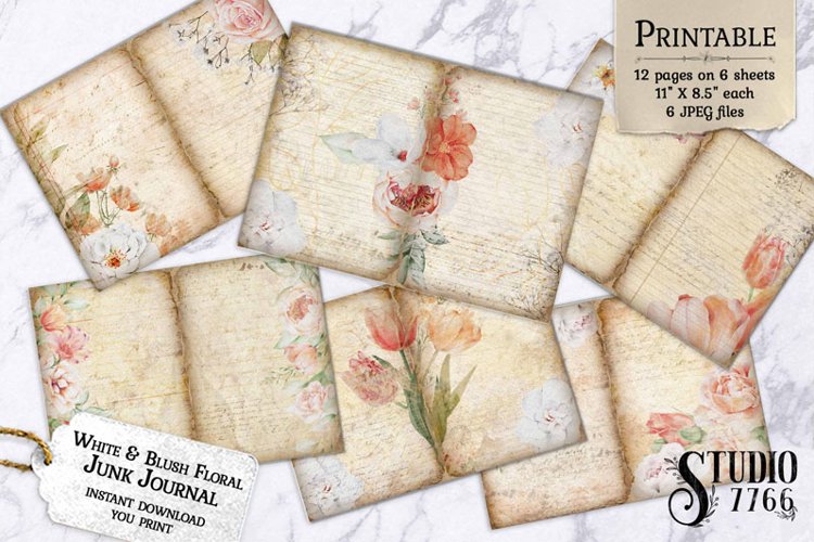 White and Blush Floral Junk Journal